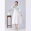Artistic Retro White Slimming Embroidered Cotton Linen Dress