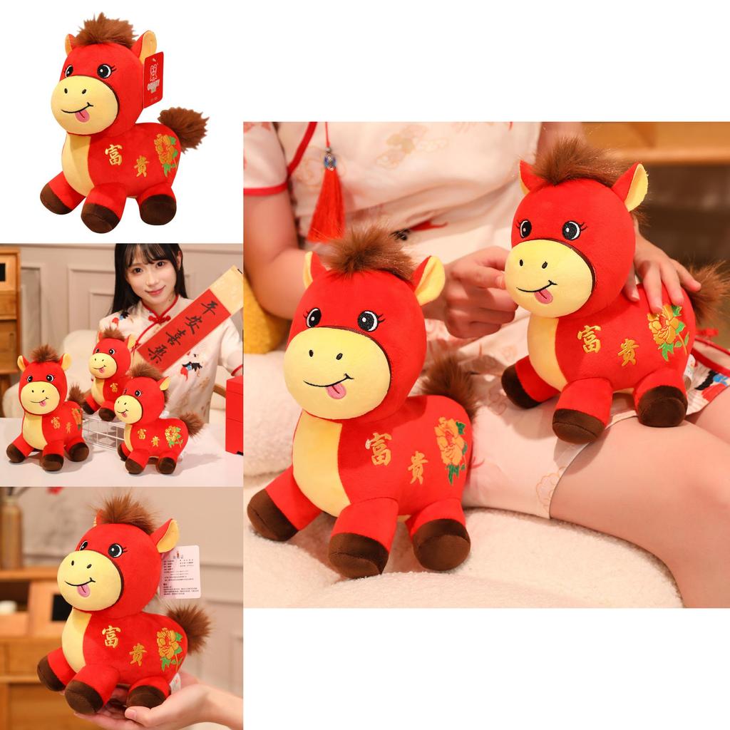 Horse Year Mascot Plush Toy With Flower Embroidery Design For Lunar New Year Gifts And Celebrations