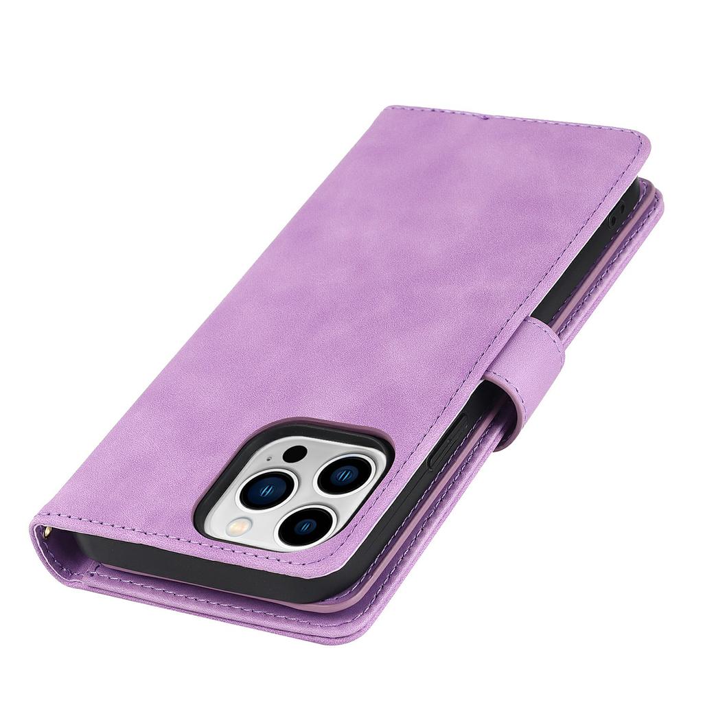 For iPhone 13 Pro Stand Case PU Leather Phone Cover with Straps/Zipper Wallet/Multiple Card Slots