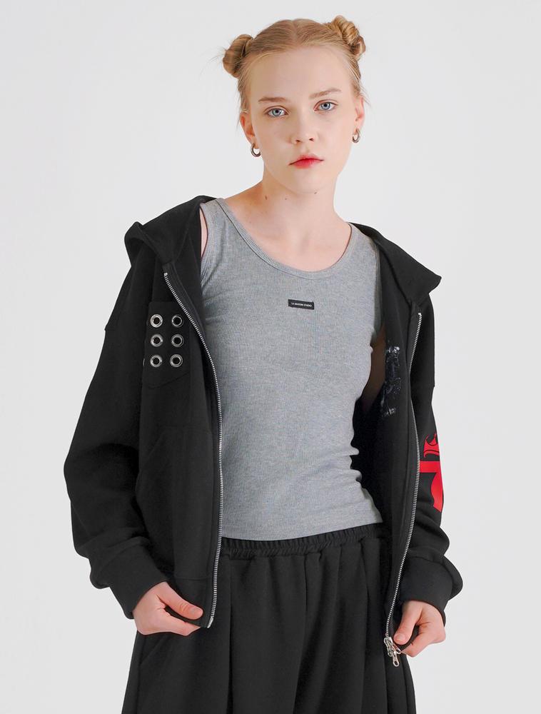 La Maison Studio Eyelet Seven Hoodie Zip-Up Black(Fcg1Zp696M)