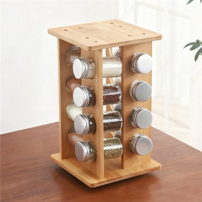 A84X-Seasoning Bottle Storage Rack Wooden Kitchen Condiment Rack Rotatable Fragrance Finishing Rack Multi-Layer