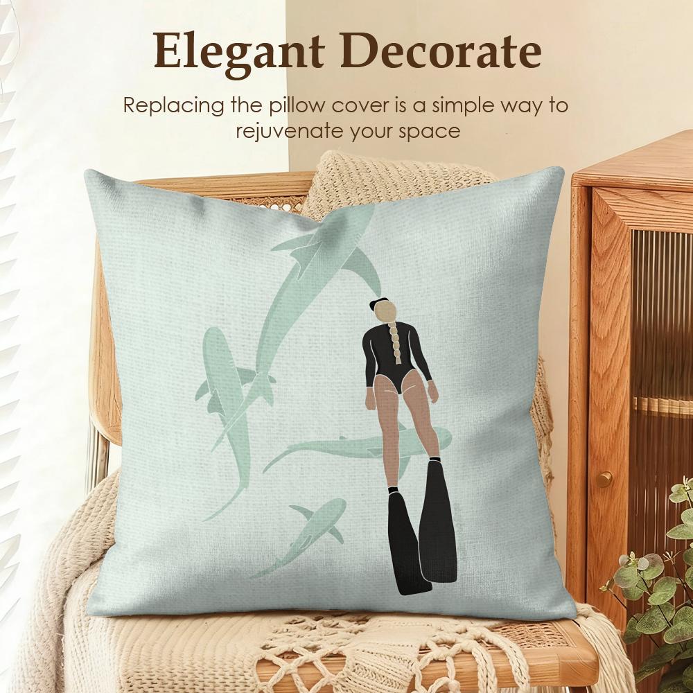 Summer Surfing Ins Art Cushion Cover Natural Linen Organic Fabric Double-Sided Printing Sofa Home Decor Gift Pillow Case