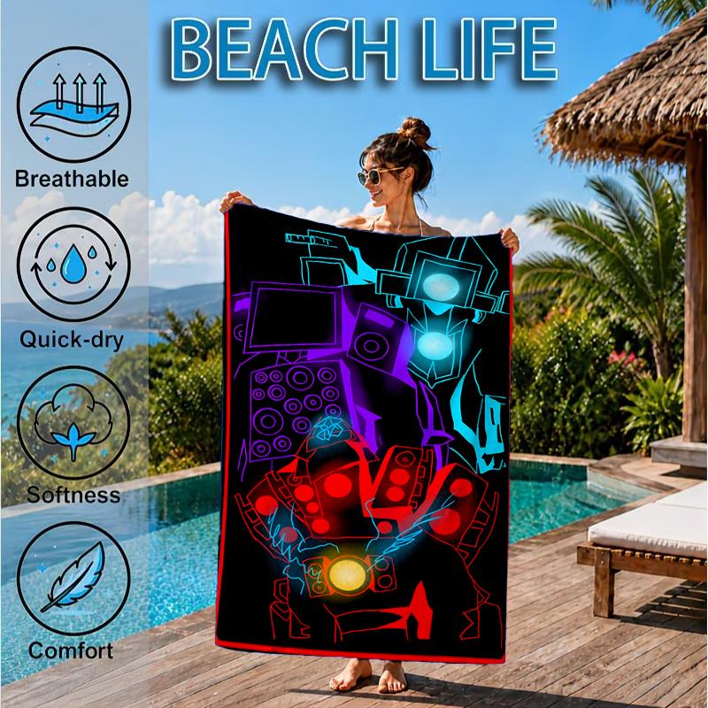 Robot Invasion Alert Beach Towel, Microfiber Beach Towel, Perfect For Pool, Beach, Travel, Home Decor Beach Party Fan Gifts