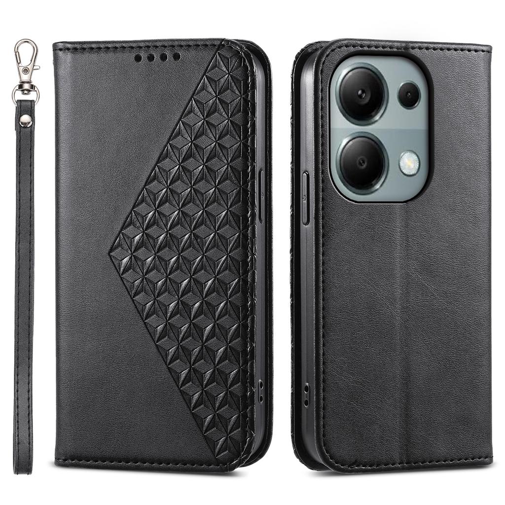 For Xiaomi Redmi Note 13 Pro 4G Case PU Leather Rhombus Imprinted Pattern Wallet Phone Cover