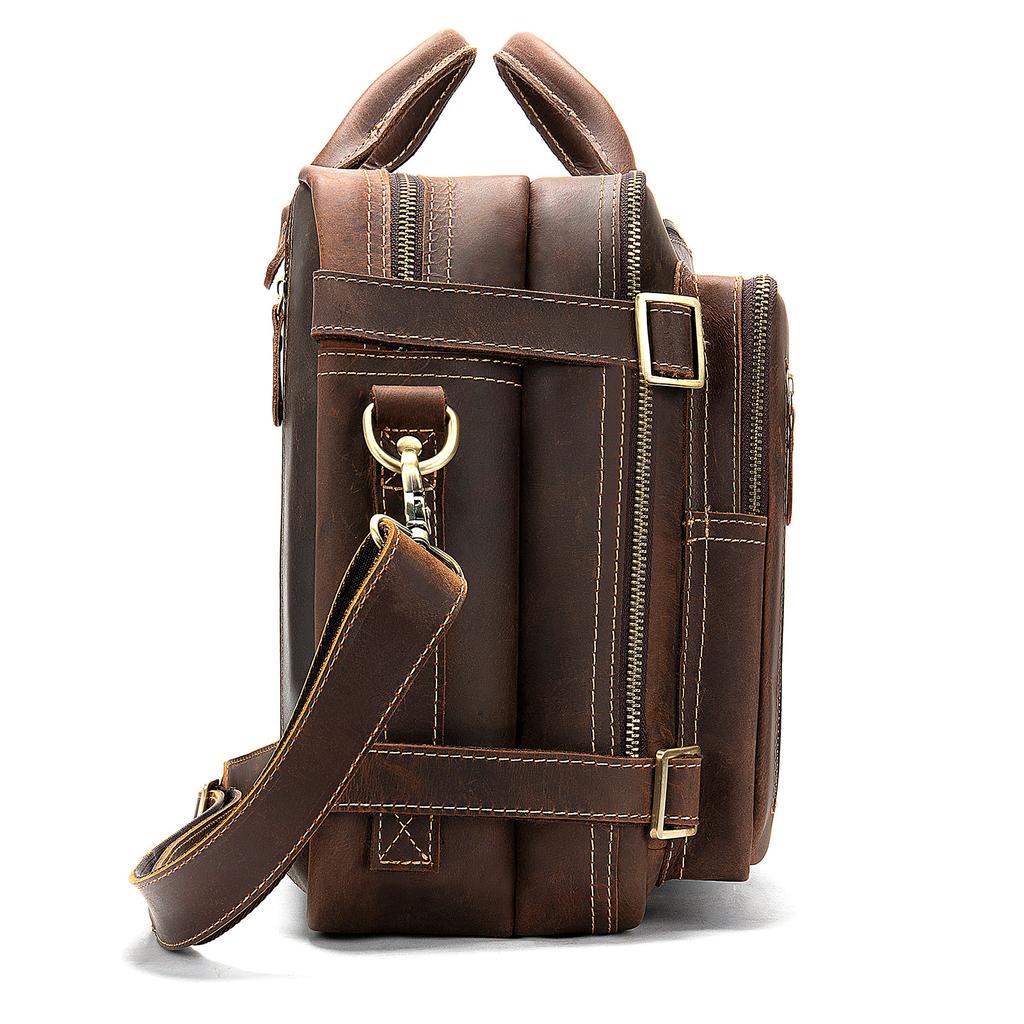 Crazy Horse Leather Men's Bag Men's Head Layer Cowhide Handbag Crossbody Bag Retro Multifunction Leather Shoulder Bag