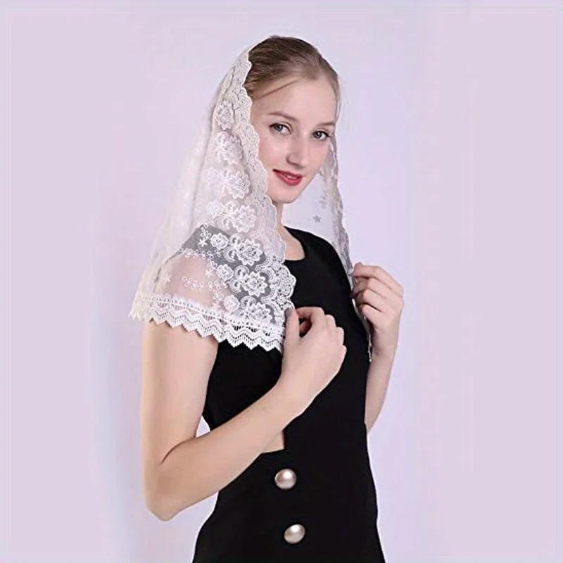 Women's Lace Catholic Veil for Church Head Covering Flowers Chapel Scarf Mass Shawl Kerchief Hair Accessories