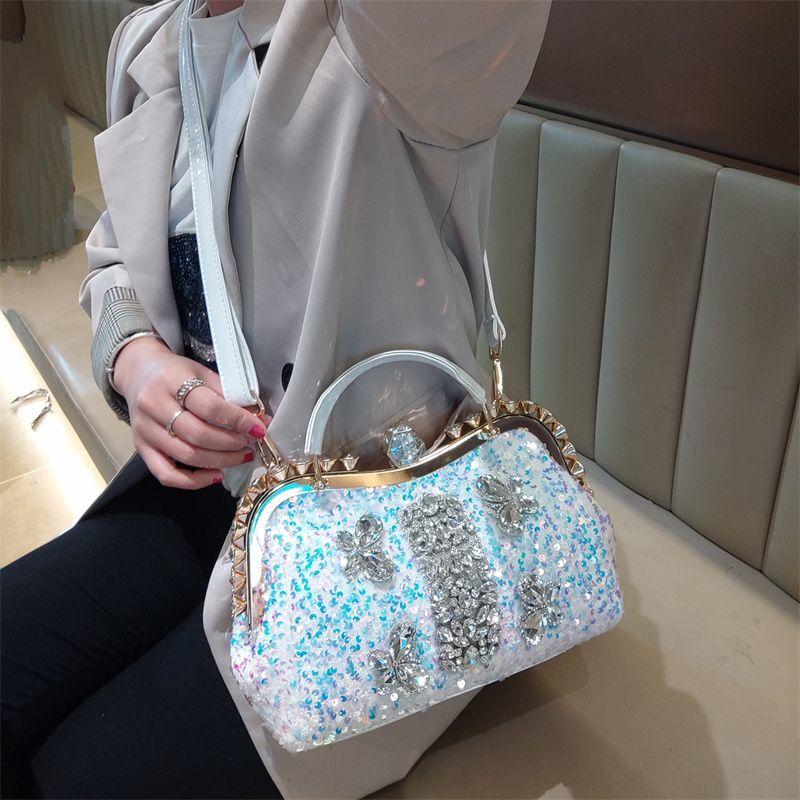 Fashionable Large Capacity Single Shoulder Crossbody Sequin Studded Diamond Handbag