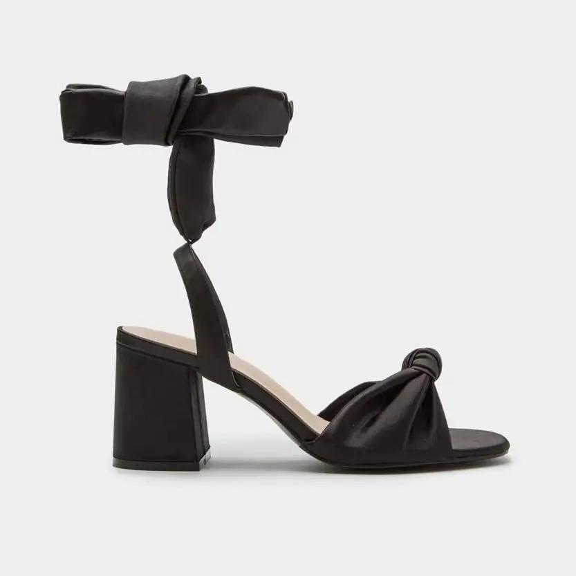 Silk Knot Lace Up Sandals Cross Tied Ankle Wrap Chunky Heel Concise Round Toe Party 2025 New Arrival Summer Woman Shoes