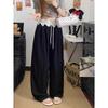 Women's 2025 Summer Lace Patchwork Ice Silk Wide-Leg High-Waist Pants