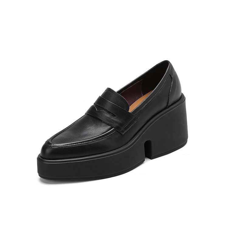 

Leopard print leather thick-soled high-heeled loafers for women s 2025 new wedge heel one-pedal pointed deep-mouth waterproof table shoes 34 чорний