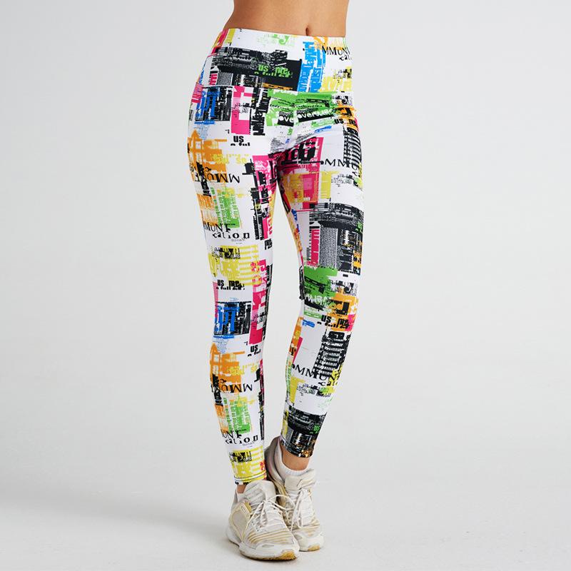 

Абстрактные граффити с газетным принтом, штаны для йоги с высокой талией, спортивные штаны для йоги для женщин S
