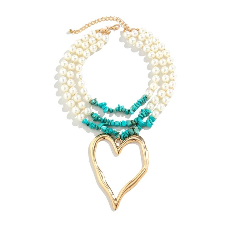 Heart Shaped Pendant Choker Necklace Niche Pearls Clavicle Chains for Dating 1