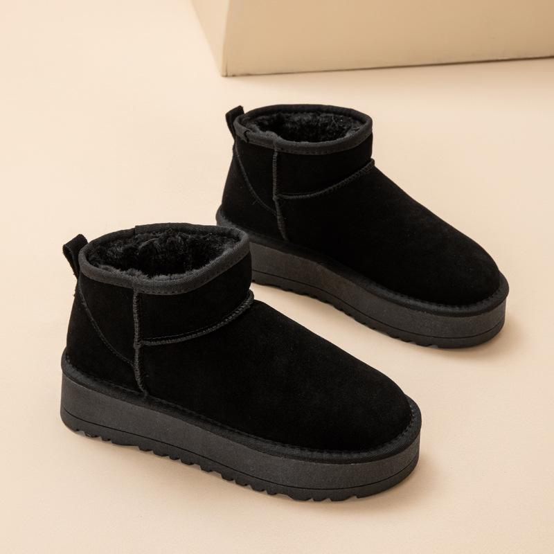 Zhou Dongyu Song Yanfei Thick-soled Snow Boots Women's New Leather Heightening Short Tube Piled Thickened Cotton Shoes