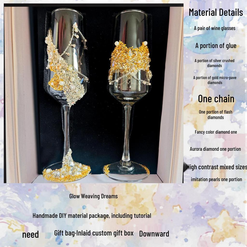 DIY Crushed Diamond High-Stemmed Wedding Toasting Glasses Pair - Handmade Bride & Wedding Gift