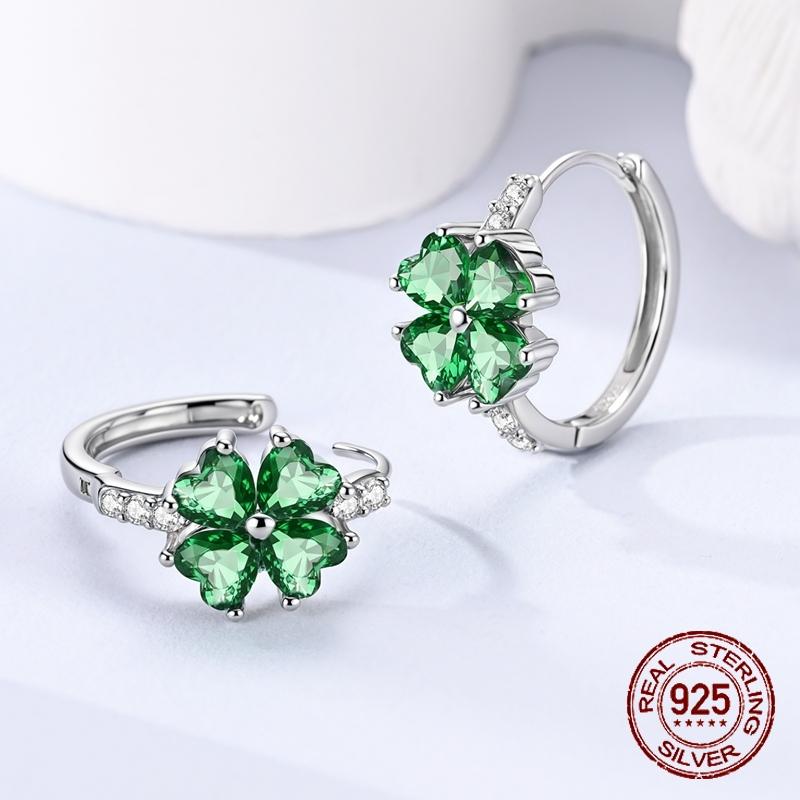 New in 925 Silver Lucky Clover Earrings for Women Girl Green Leaf Ear Studs Fine Jewelry Fashion Luxury Anniversary