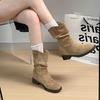 Coarse heel suede piled boots Martin boots women's boots new autumn and winter fashion versatile and thin French short boots