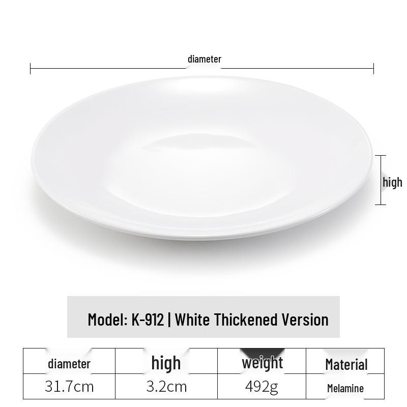 White Melamine Round Plate - Imitation Porcelain Tableware, Shallow Buffet Dinnerware Dish.