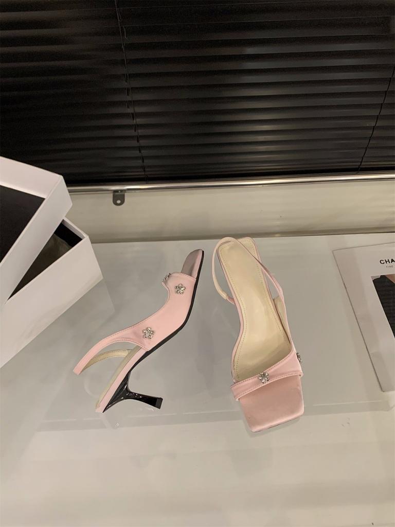 Niche Black High Heels with Sandals Fairy Shoes Temperament Rhinestone with Skirt Shoes