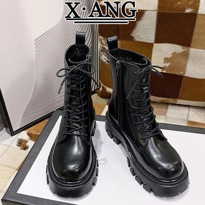 Rutschfeste Schneestiefel Damen Samtverdickt Warme Baumwollschuhe Herbst und Winter Neu Dicksohlige Leder Martin Kurzstiefel