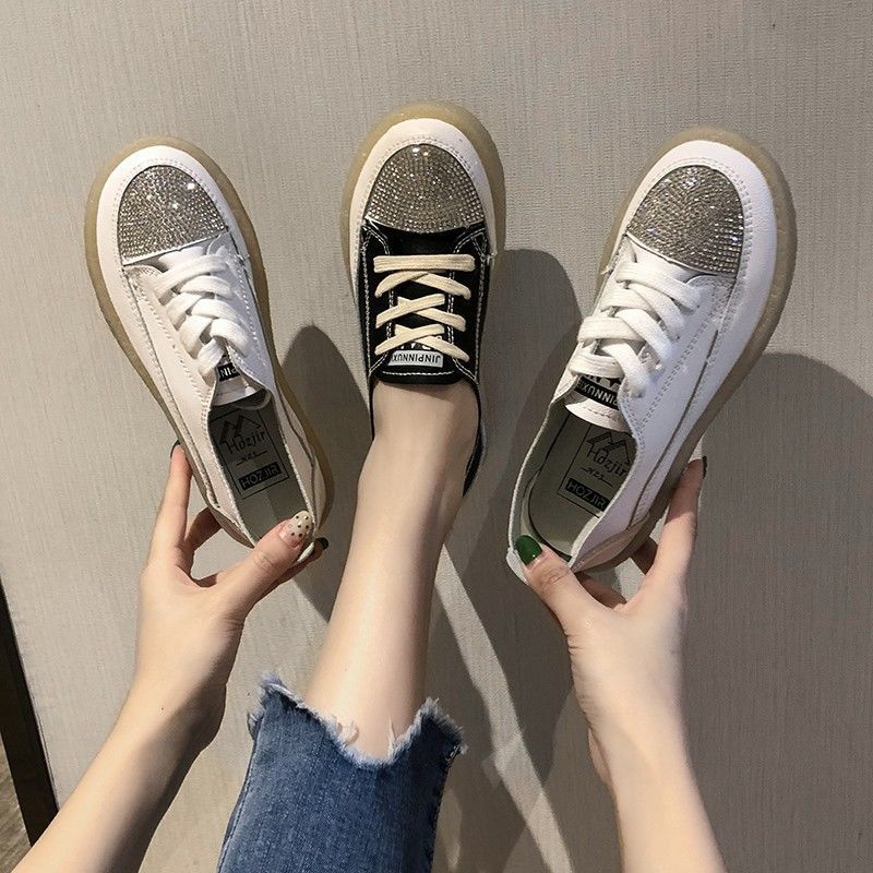 Fashion Casual Women Thick Bottom Sneaker Autumn Designer Mirror Luxury Canvas Rhinestone Women's Shoes Trend 2024 Fashion Running Black