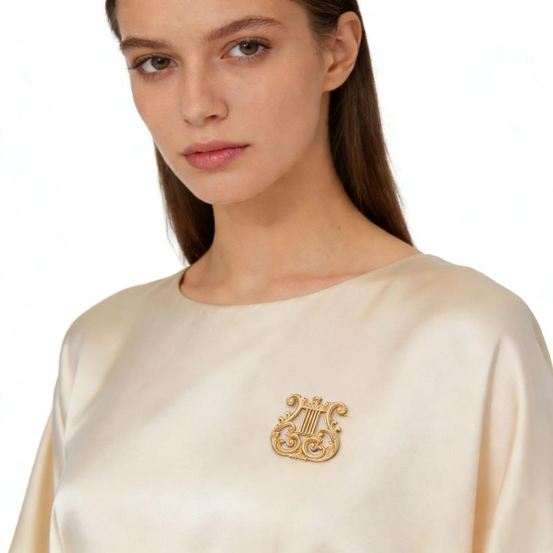 Broches de arpa clásica de moda, chapados en oro mate, para ropa de mujer, accesorios de joyería para abrigos, regalos
