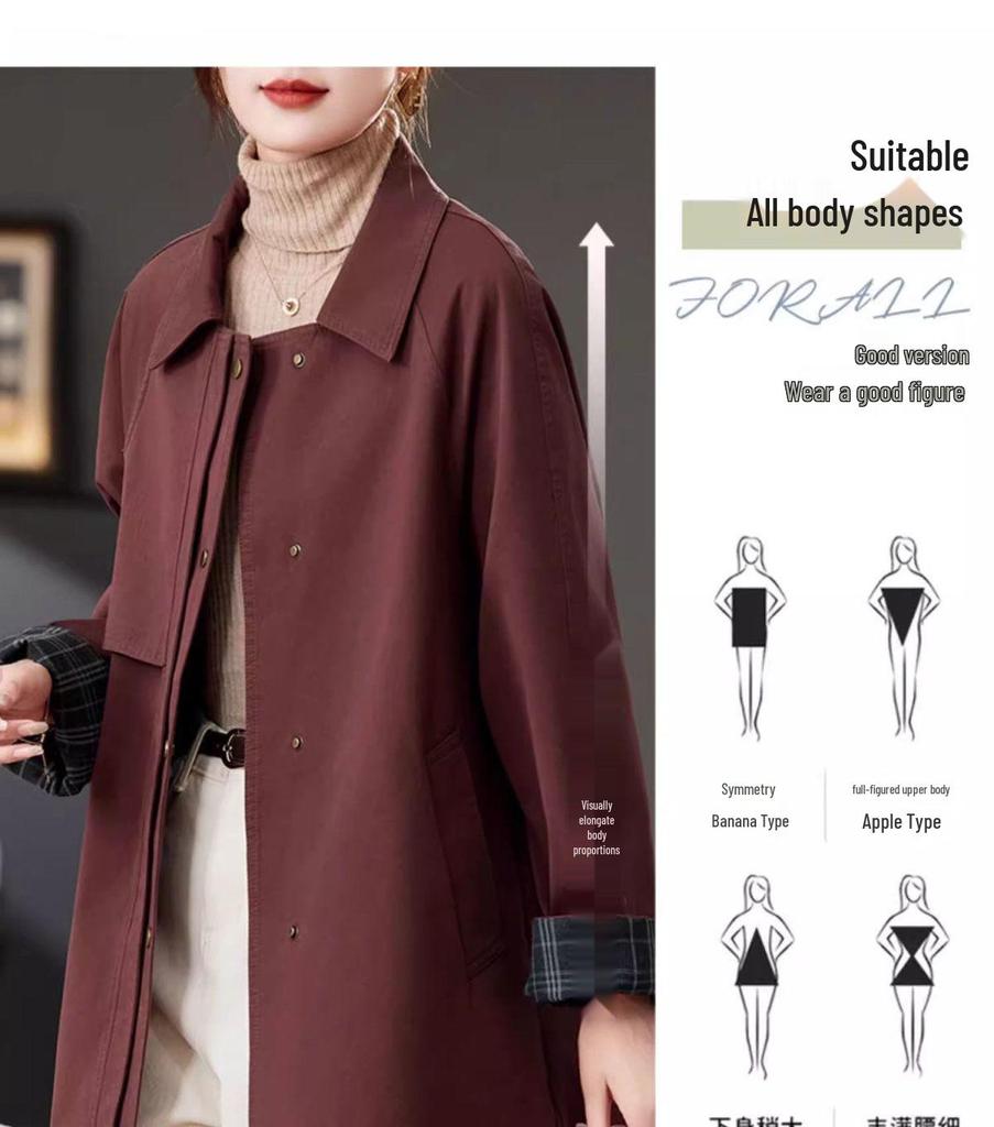 Women's Slim Mid-Length Trench Coat - Autumn/Spring Fashion 2025, Casual Chenille Spandex
