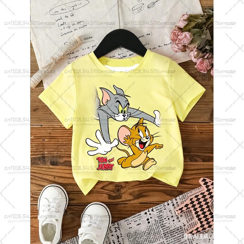 TOM&JERRY Cartoon Pattern Printed Cotton Imitation Cute Children's Casual Top Fashion Sports T-shirt Summer Adult T-shirt