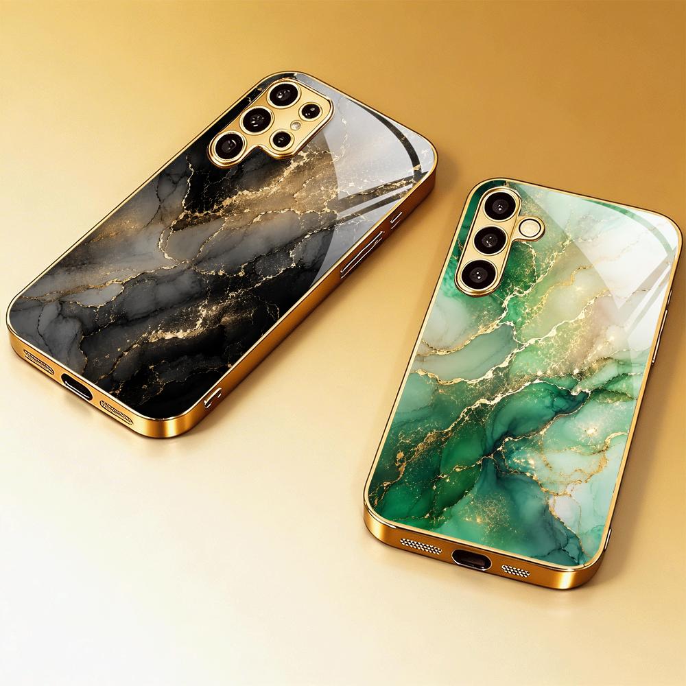 Marble Fluid Texture Tempered Glass Phone Case For Samsung Galaxy S26 S25 S24 S23 S22 Ultra Absorption Anti Drop Back Shell