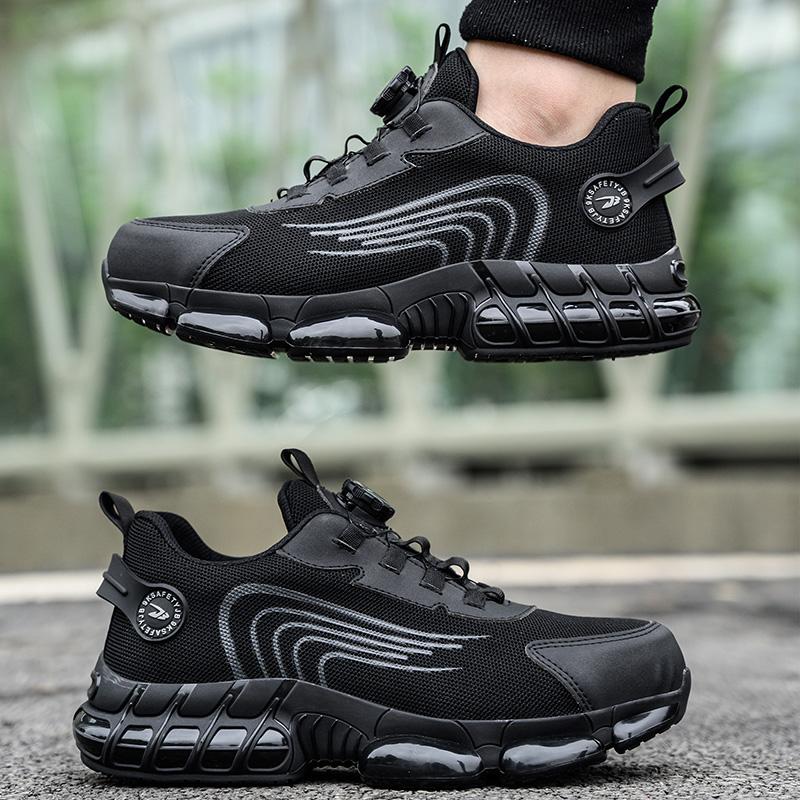 New Fashion Men'S Rotating Button Safety Shoes Steel Toe Work Sneakers Indestructible Shoes Puncture-Proof Air Cushion Men Boots