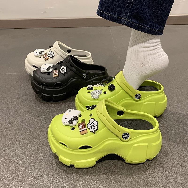 Hole shoes women's summer new cute cartoon cat parent-child thick-soled non-slip bag head two wear cool slippers