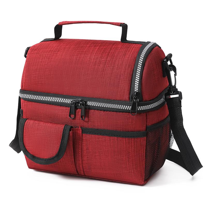 New Double Layer Tote Lunch Bags Large Oxford Cloth Cooler Picnic Bags With Shoulder Strap School Office Insulation Bags