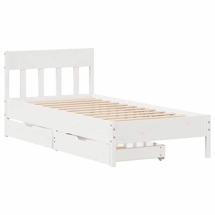 VidaXL Bed Frame with Headboard White 90x190cm Solid Pine Wood, Bedroom Furniture, Slatted Base, Wooden Bed, 3301888