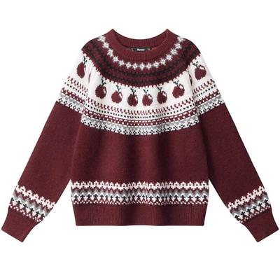 Unisex Retro Fair Isle Color Block Round Neck Sweater for Autumn/Winter and Christmas Style