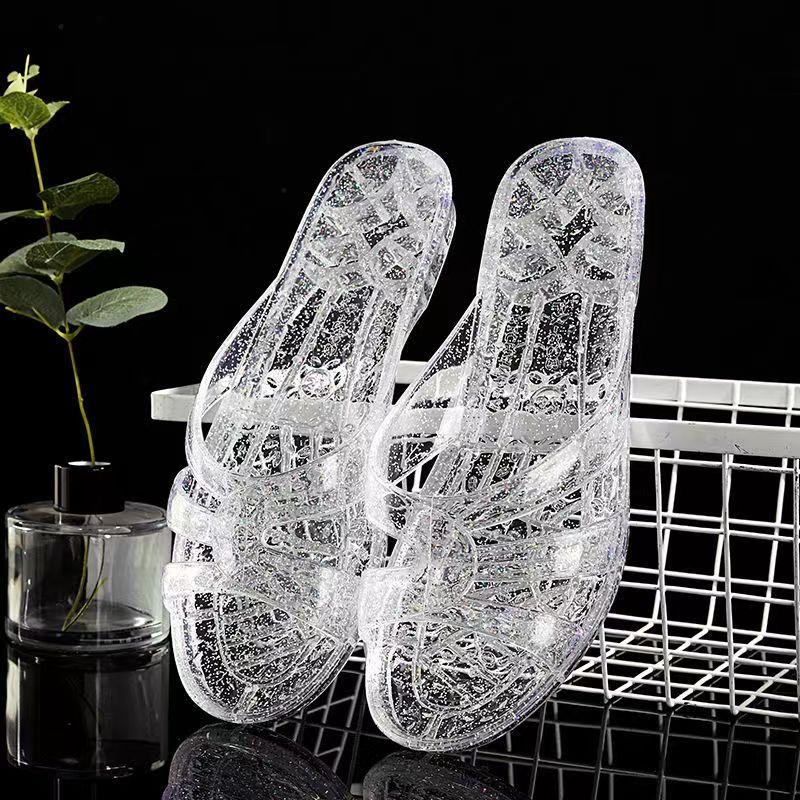 2024 New Arrival Fashion Slides Womens Jelly Flats Shoes Transparent Sandals Anti-slip Round Female Casual Non-slip Woman Sandal