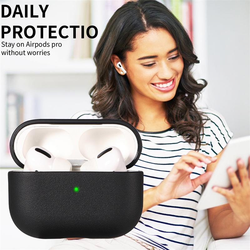 Leather Patterned Protective Case for Apple AirPods pro 2 / AirPods 4 Bluetooth Earphone Accessory Cover with Lanyard