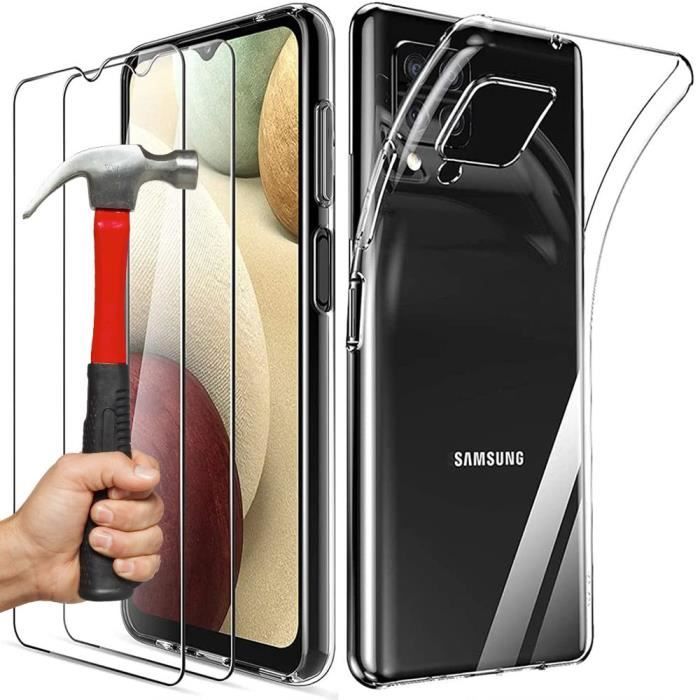 Pack Coque pour Samsung A12(6,5") + Verre Trempé Anti Choc Silicone Souple Transparente