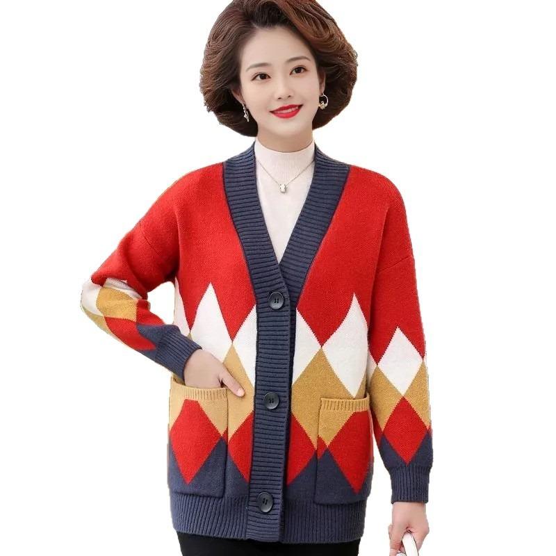 Middle-aged Mother Spring and Autumn Knitted Cardigan New Good Sweater Jacket Top Middle-aged and Elderly Women's Clothing