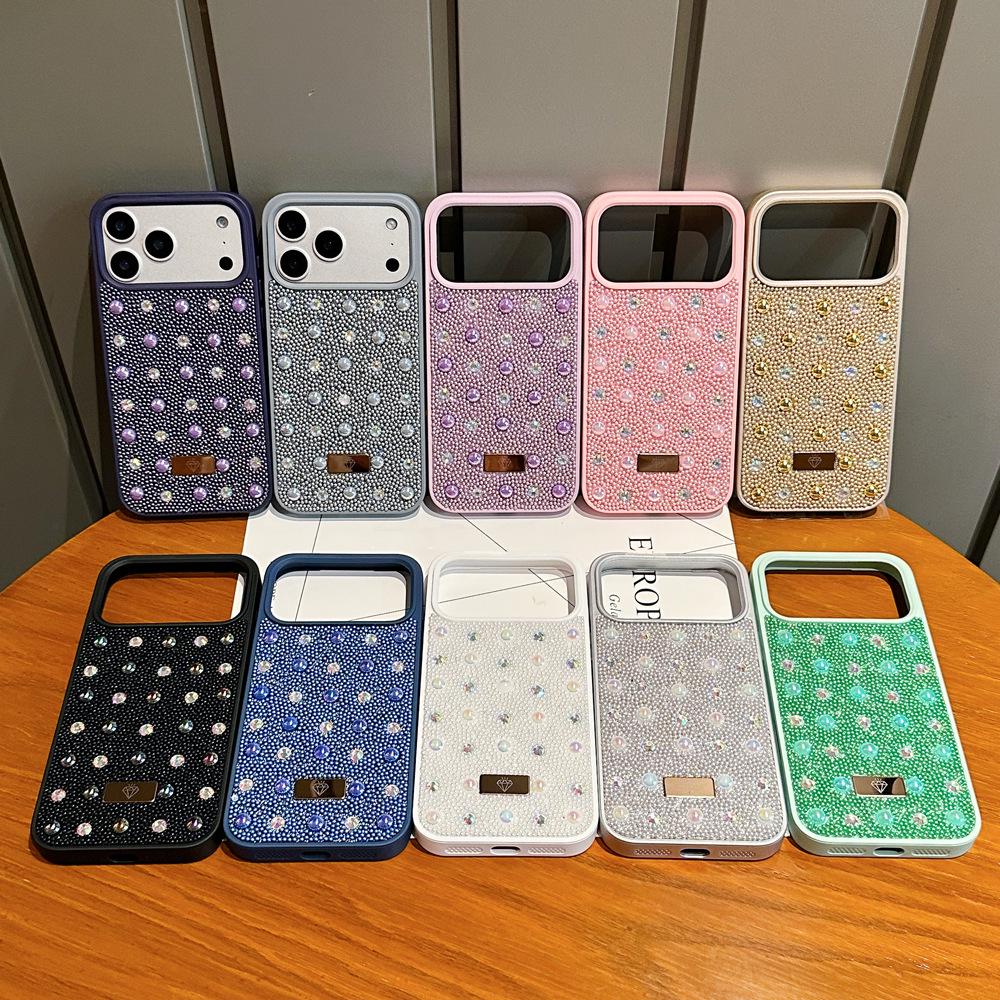 

Rhinestone Pearl Phone Case for iPhone 14/15/16/17 Pro Max with Large Window iPhone 12