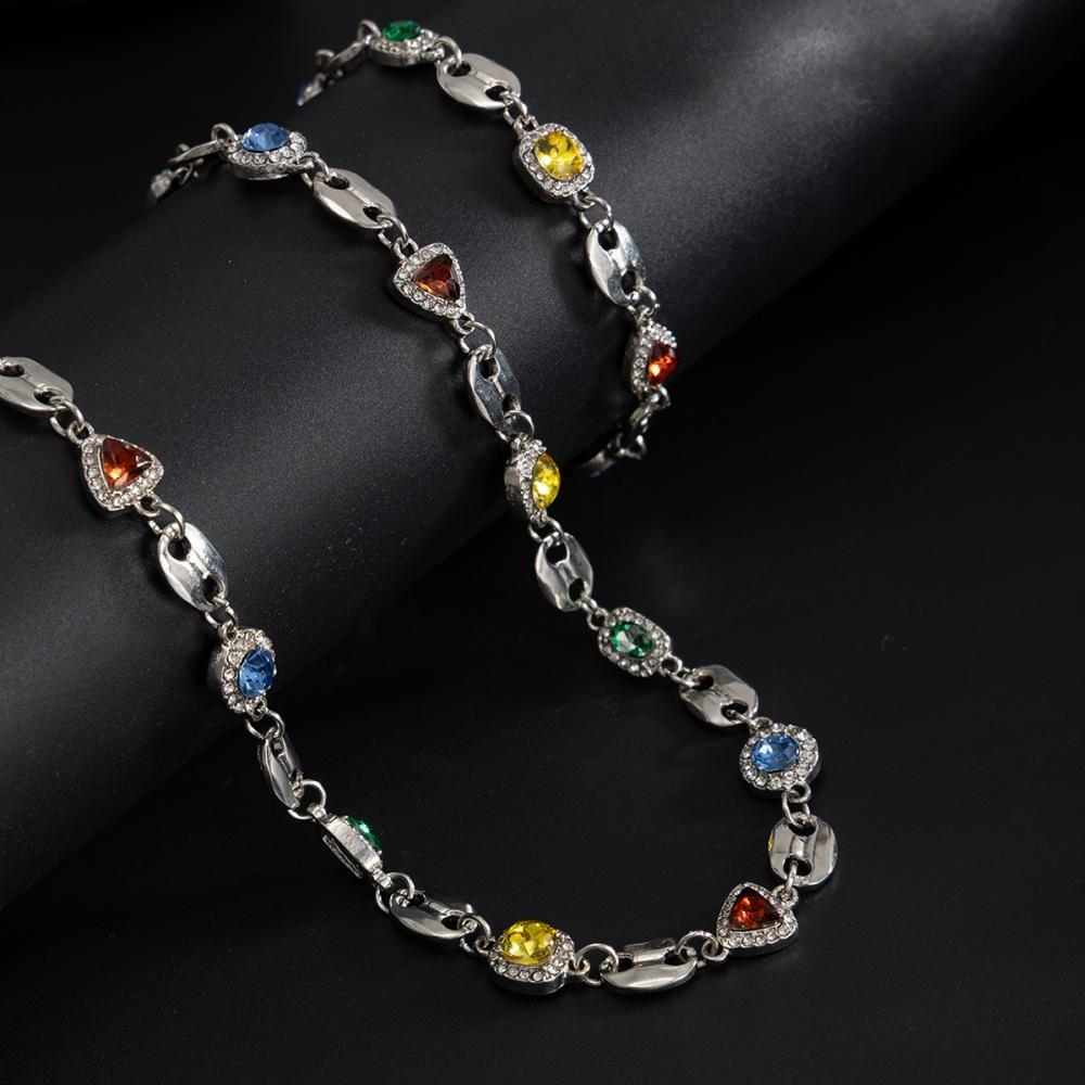 Y2K Multi Color Rhinestone Gemstone Necklace Bracelet Set for Men Trendy Male Collarbone Chain Accessories Fashion Jewelry Gifts