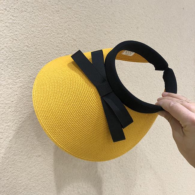 Fine cellulose empty top hat bow casual women's headband topless spring and summer sunshade sun protection duck tongue straw hat