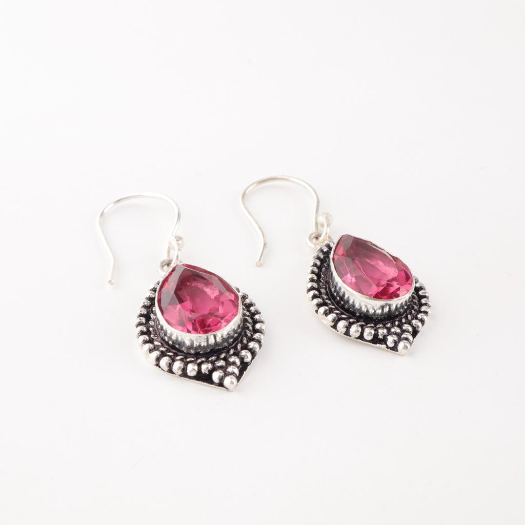 Pink Tourmaline Gemstone Earrings 925 Sterling Silver Handmade Jewelry For Her EE-164-7