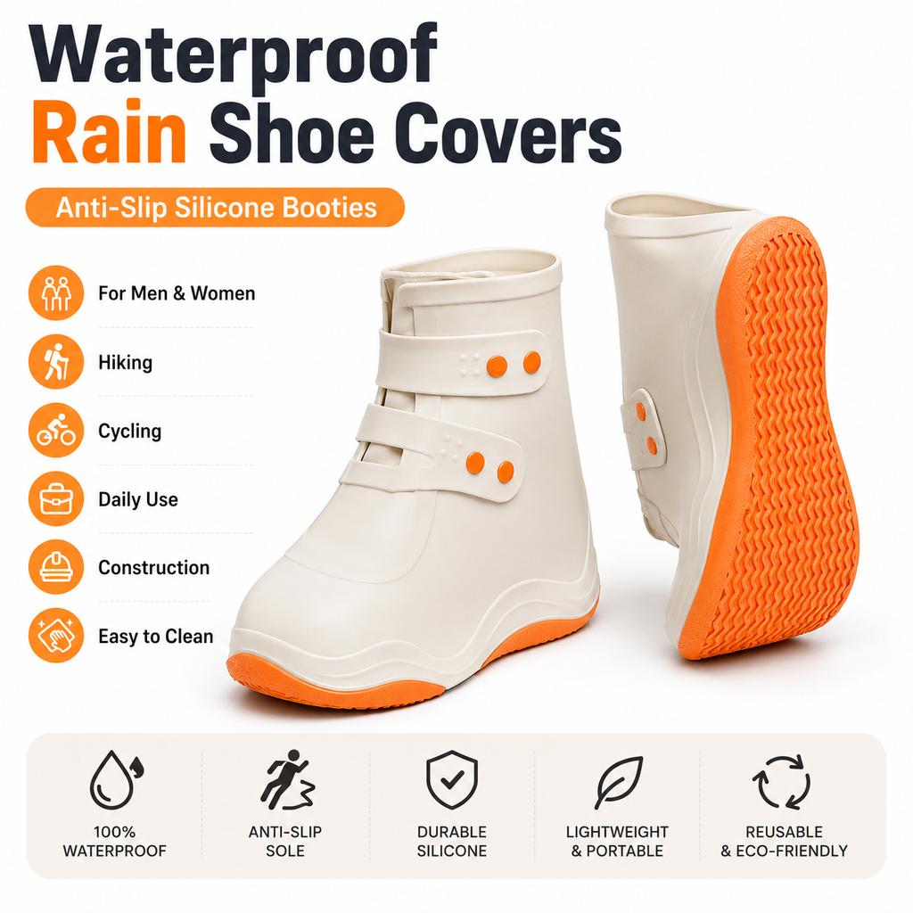 Waterproof Silicone Rain Shoe Covers, Anti-Slip Booties for Men & Women, Easy Clean, Ideal for Hiking, Cycling, Daily Use