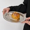 Retro old style classical stainless steel plate tableware snowflake gray style oval fish flat plate barbecue hot pot coffee tray