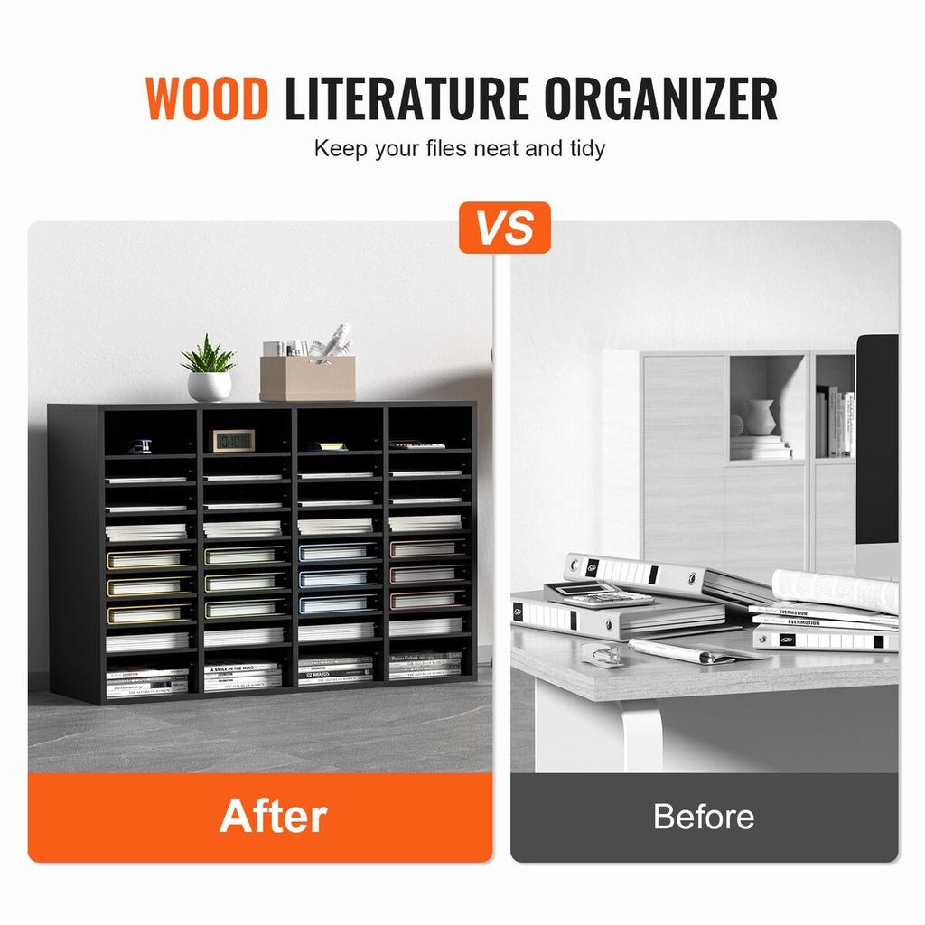 Wood Literature Organizer, 36 Compartments, File Sorter with Removable Shelves, Mailboxes Slot for Office Home Classroom Mailrooms Organization, EPA