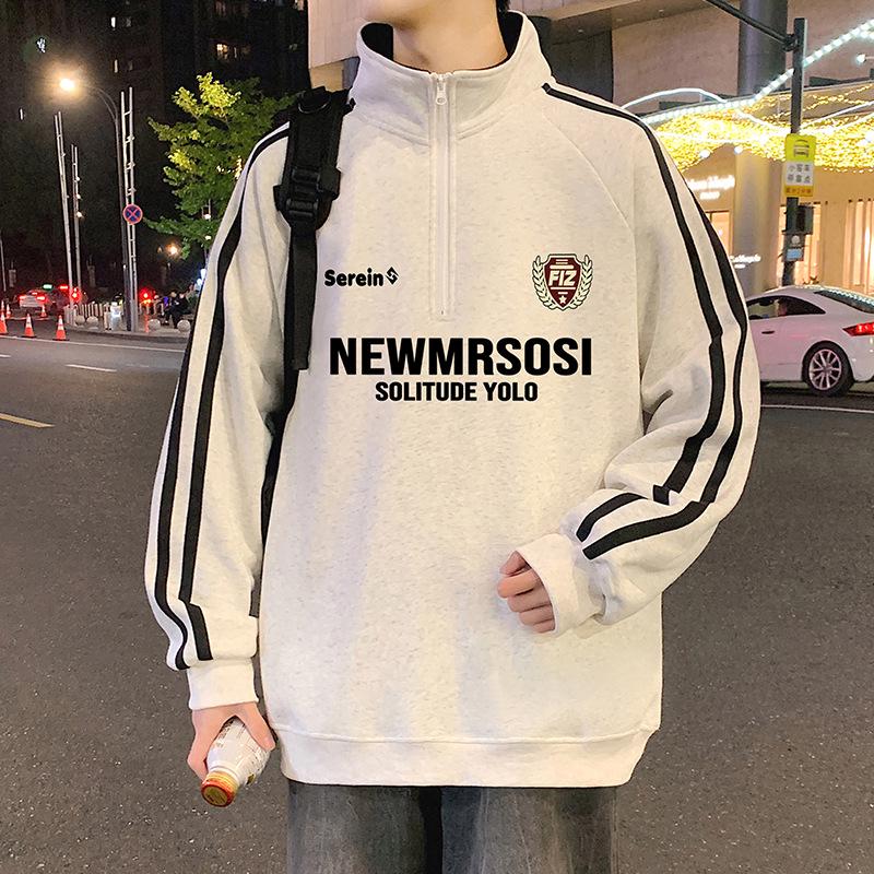 

Men s Retro Three-Stripe Half-Zip Hoodie - Autumn/Winter 2025 Trendy Pullover 5XL білий/сірий колір
