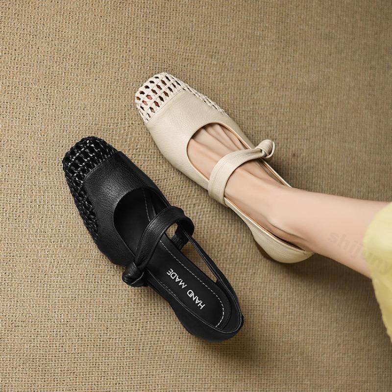 Fashion Women Fashion Casual Single Shoes Summer 2025 New Hollow Breathable Square Head Shallow Mouth Pumps Comfortable Elegant Sandals