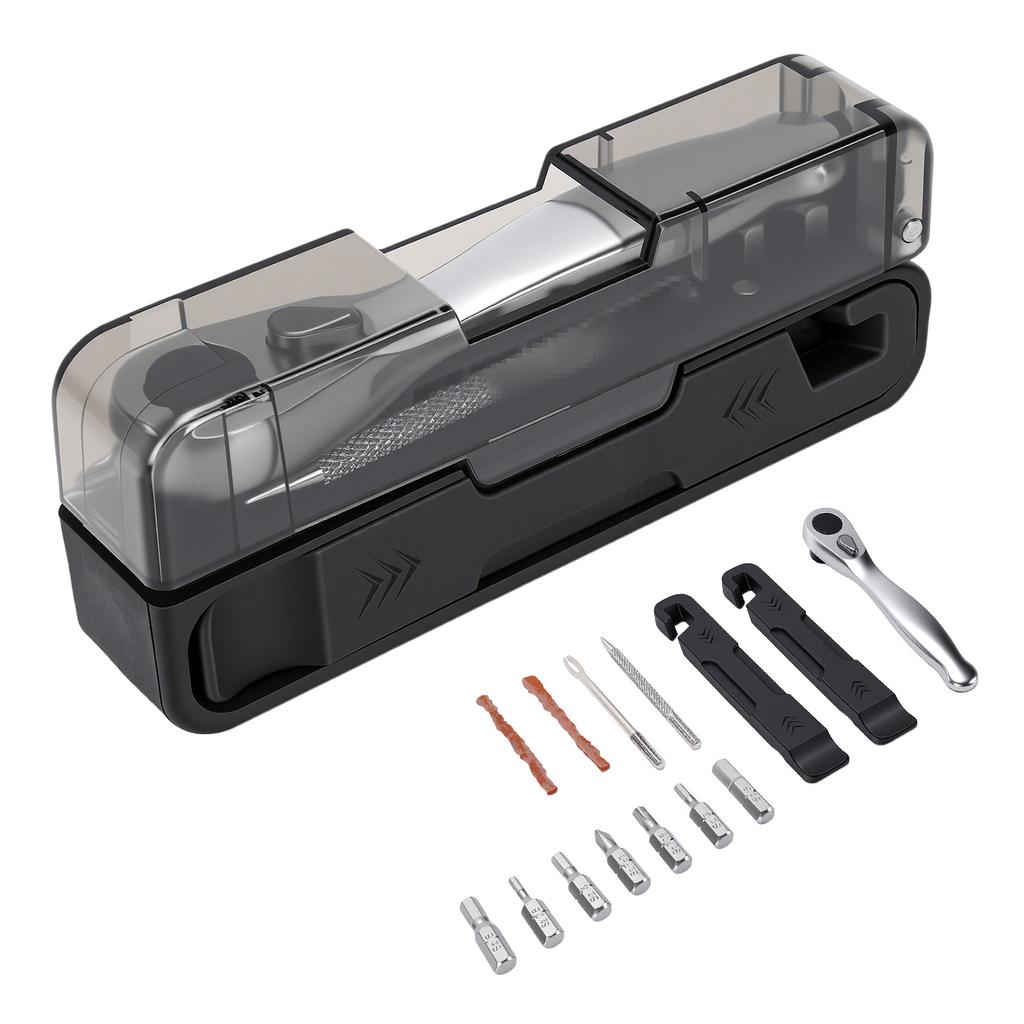 Bike Repair Tool Kit Portable Ratchet Wrench with Tire Levers CO2 Inflator Nozzle for Outdoor Cycling Emergency Style 1