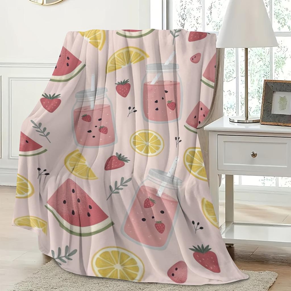 Watermelon and Watermelon Juice Flannel Blanket - Bed, Sofa, Office, Travel, Gift, Decoration, Chair, Cozy and Warm, Christmas