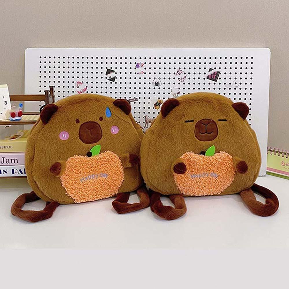 Soft Capybara Shoulder Bag Cute Cartoon Doll Backpack School Bag Plush Capybara Daypack  Girls