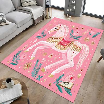 1PC Horse Floral Non-Slip Floor Carpet Compatible for Office&Living Room&Bedroom&Dining Room - Flat- Soft & Pattern, Vibrant Colors-W283